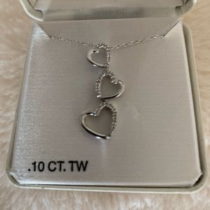 Sterling Silver Genuine Diamond Three Tier Heart Necklace